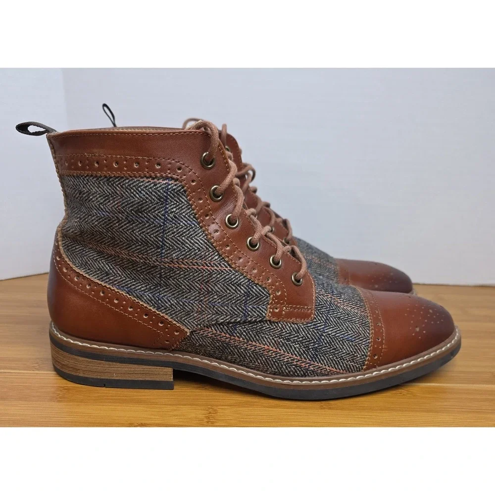 La Milano Ankle Oxford Cognac Leather Boots ELI II B521117K Men's Size 12
